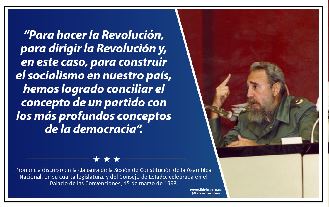 🎙️#FidelCastro “Para hacer la Revolución, para dirigir la Revolución y, en este caso, para construir el socialismo en nuestro país, hemos logrado conciliar el concepto de un partido con los más profundos conceptos de la democracia”.

👉15 de marzo de 1993

fidelcastro.cu