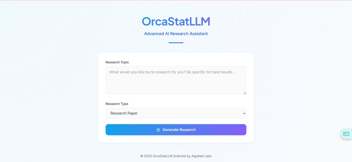 OrcaStatLLM Research Assistant – An open-source RAG model that searches the web for data and writes research papers with citations. Free, open-source, and self-hostable.

Get started: github.com/AlgoNetLab/Orc…

#OpenSource #AI #Research #RAGModel