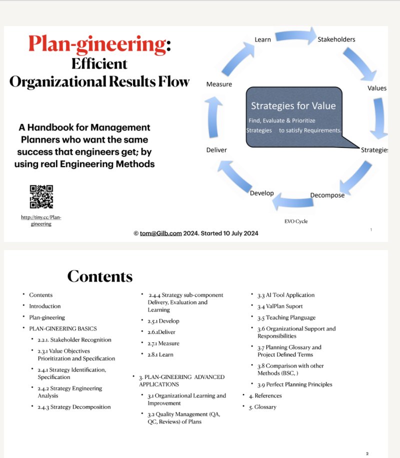 imtomgilb's tweet image. Free Book of Advanced Ideas
Plan-gineering Book, in Folder
by Tom Gilb, July 2024
tiny.cc/Plan-gineering (free)

leanpub.com/Plan-gineering (paid)

researchgate.net/publication/38… (free)
#Planning #engineering #planguage #AI