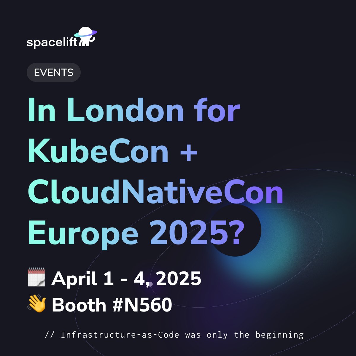 Will you be in London for KubeCon + CloudNativeCon Europe 2025? 🎡

Mark 𝗕𝗼𝗼𝘁𝗵 #𝗡𝟱𝟲𝟬 as one of your must-visits this April 1 - 4!

Find out how Spacelift helps platform teams, #DevOps practitioners, SREs, and application developers.

#kubecon #iac #platformengineering