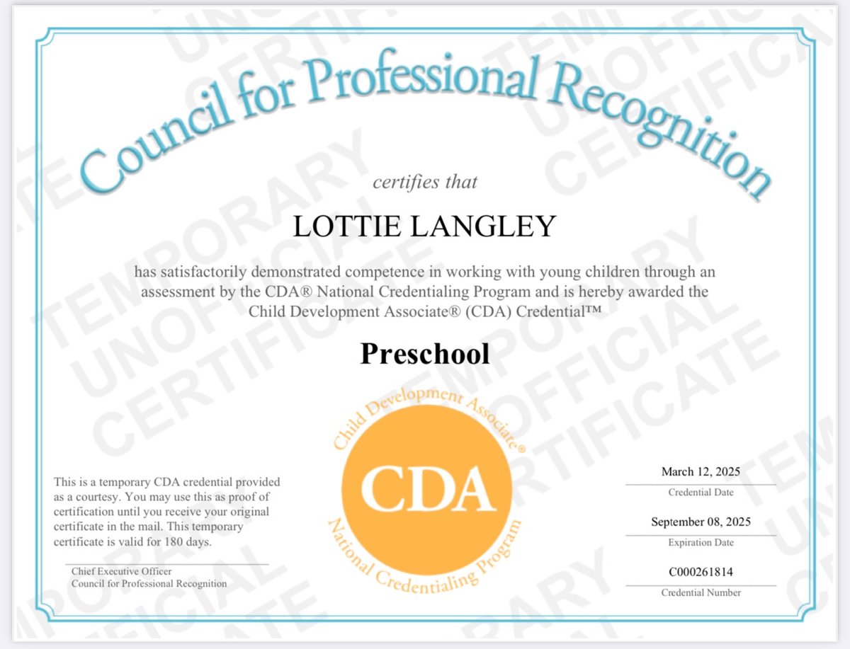🎉 Congratulations, Lottie Langley! 🎉

Please join us in congratulating Lottie on this incredible milestone! 👏👏 #CDAAchievement #EarlyChildhoodEducation #ProudMoment #CDA