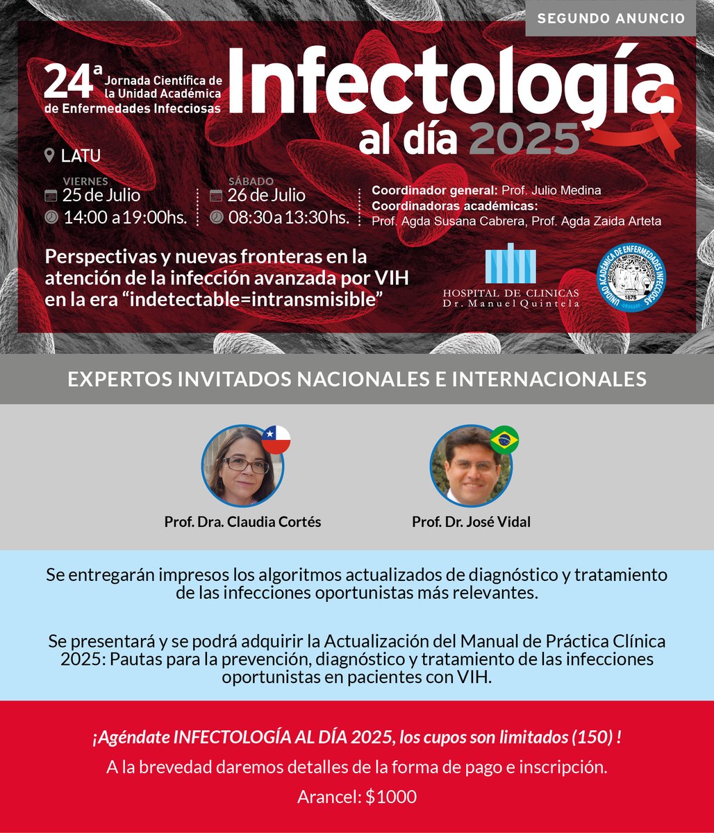 𝘚𝘦𝘨𝘶𝘯𝘥𝘰 𝘈𝘯𝘶𝘯𝘤𝘪𝘰
𝗜𝗻𝗳𝗲𝗰𝘁𝗼𝗹𝗼𝗴𝗶́𝗮 𝗮𝗹 𝗗𝗶́𝗮 𝟮𝟬𝟮𝟱

👉 bit.ly/3YAP00D

#infectologiaaldia
#eventoinfectologia
#VIH
#infectologia