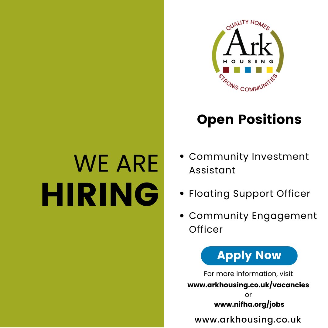 Career Opportunities at Ark Housing! 

Ready to make a difference? Visit our website for full job descriptions and application details:

arkhousing.co.uk/vacancies