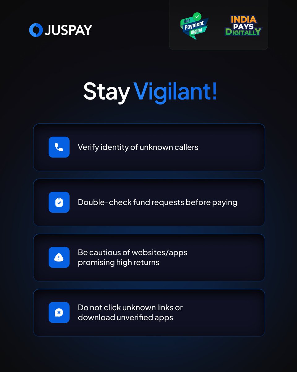 🔐 Being aware of digital frauds and taking preventive steps is essential for a safe and secure payments experience. As digital transactions become more common, fraudsters are constantly finding new ways to exploit vulnerabilities. 

A few mindful habits can go a long way in