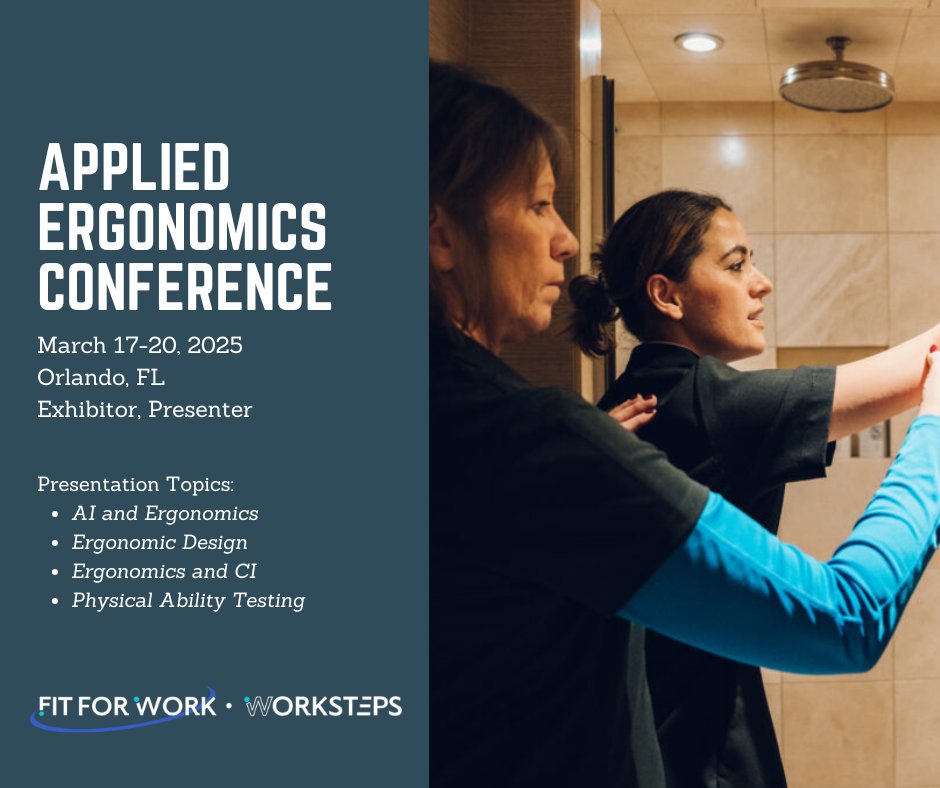 Are you attending the Applied Ergonomics Conference next week?
 
Don’t miss this opportunity to connect with us at our booth or attend one of our presentations. Not registered yet? There’s still time: iise.org/AEC/register.
 
#AppliedErgo2025 #FitForWork #WorkSTEPS