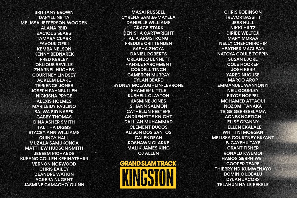 With 3 weeks, 1 day and 8 hours until our first Slam here are your 96 Competitors for Grand Slam Track Kingston 🤩 

Buy your tickets🎟️ here: bit.ly/43OwXXA