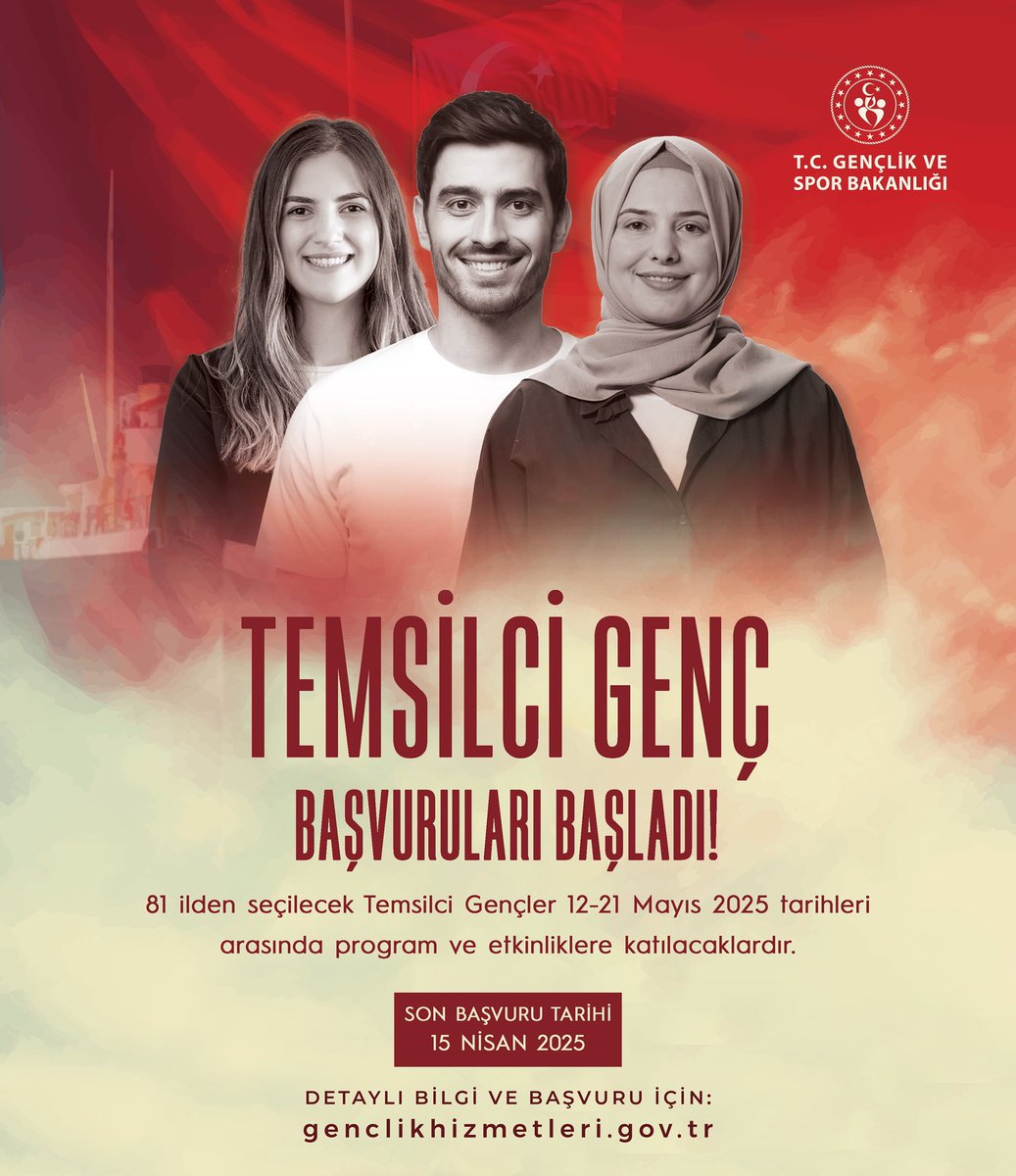 Sevgili Gençler; 

Heyecanla beklediğiniz Temsilci Genç başvuruları başladı!

Gençlik Haftası'nda 81 ilimiz ile birçok ülkeden toplam 182 temsilci genç, şehrini temsil etme fırsatına sahip olacak.🇹🇷

🗓️ Son başvuru tarihi: 15 Nisan 2025

Başvuru ve detaylar için: