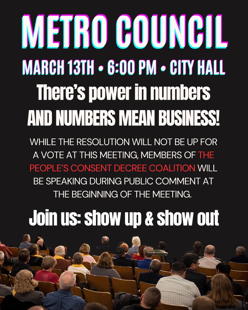If you're in Louisville and you're concerned about community safety, policing, and the consent decree between the US DOJ, Louisville Metro Government, and LMPD, join us for an important Metro Council meeting where we will support members of The People's Consent Decree coalition!