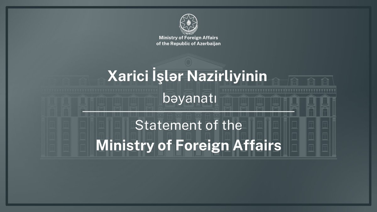 Azərbaycan və Ermənistan arasında sülh və dövlətlərarası münasibətlərin qurulması haqqında Saziş layihəsinin mətni üzrə danışıqların yekunlaşmasına dair bəyanat

➡️mfa.gov.az/az/news/no10525
-
Statement on conclusion of the negotiations on the text of the draft Agreement on Peace