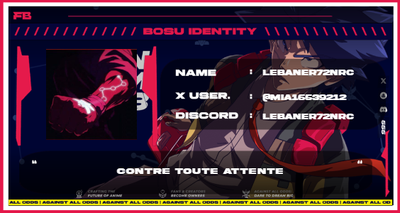 Check out my Bosu Identity Passport!
Name: LEBANER72NRC
X: <a href="/mia16539212/">LEBANER72 NRC 🔥</a>
Discord: LEBANER72NRC <a href="/finalbosuX/">Finalbosu</a> #BOSUIDENTITY #AGAINSTALLODDS
 bosu-identity.netlify.app 
<a href="/0x1ndigo/">indigo</a> Thank you, my friend, 
                for this exceptional work.
        Against all odds.
GG, Bosus!