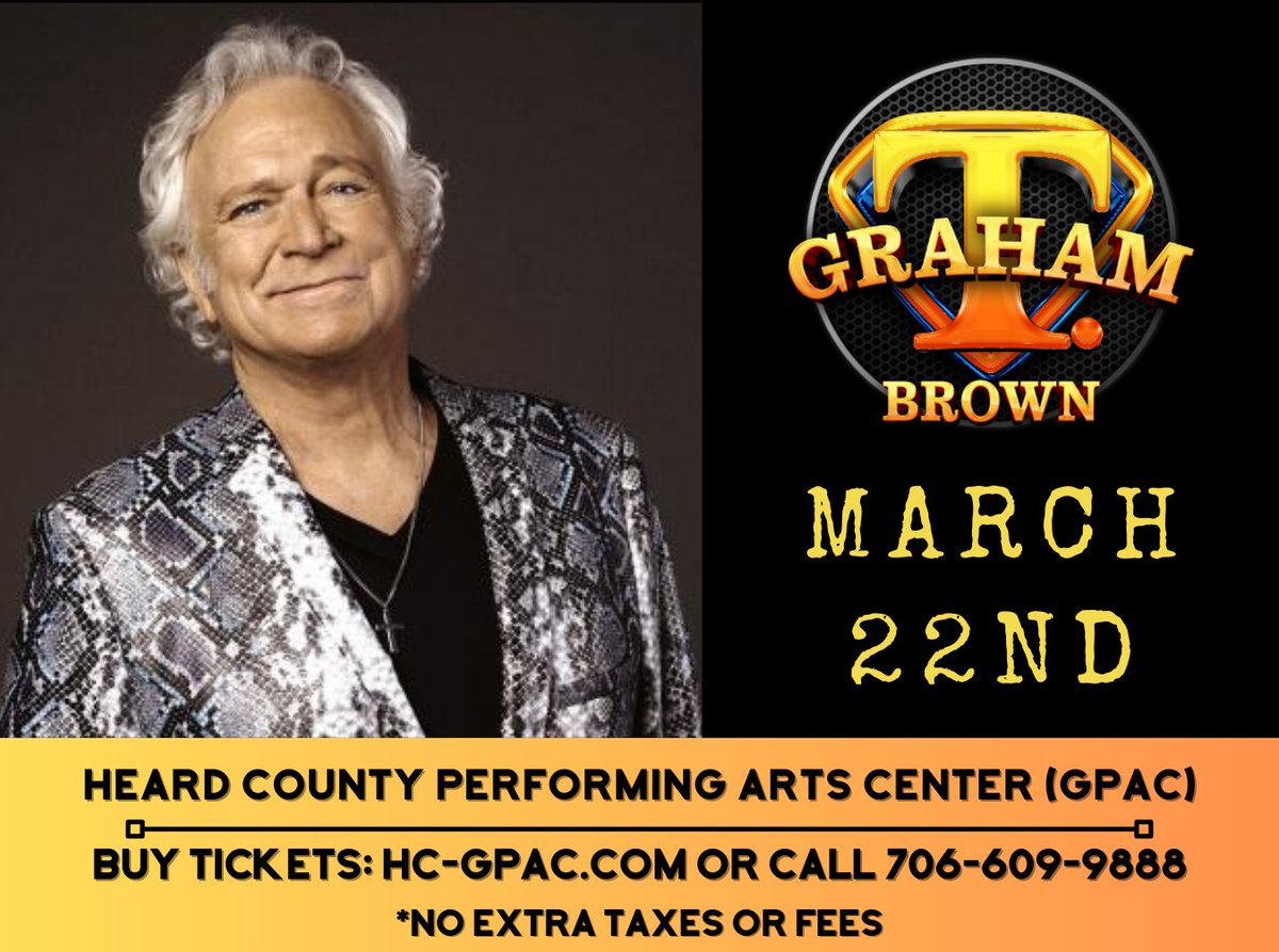 HC_GPAC's tweet photo. 📷 Check out this personal message from T. Graham Brown for our GPAC fans filmed at the Grand Ole Opry! T. Graham Brown is coming to the GPAC March 22nd! Less than 50 tickets remain - get yours today! Tickets: https://t.co/SlQimztBbf
Video: https://t.co/R37cZQu8dC https://t.co/hzOEBLMoOd