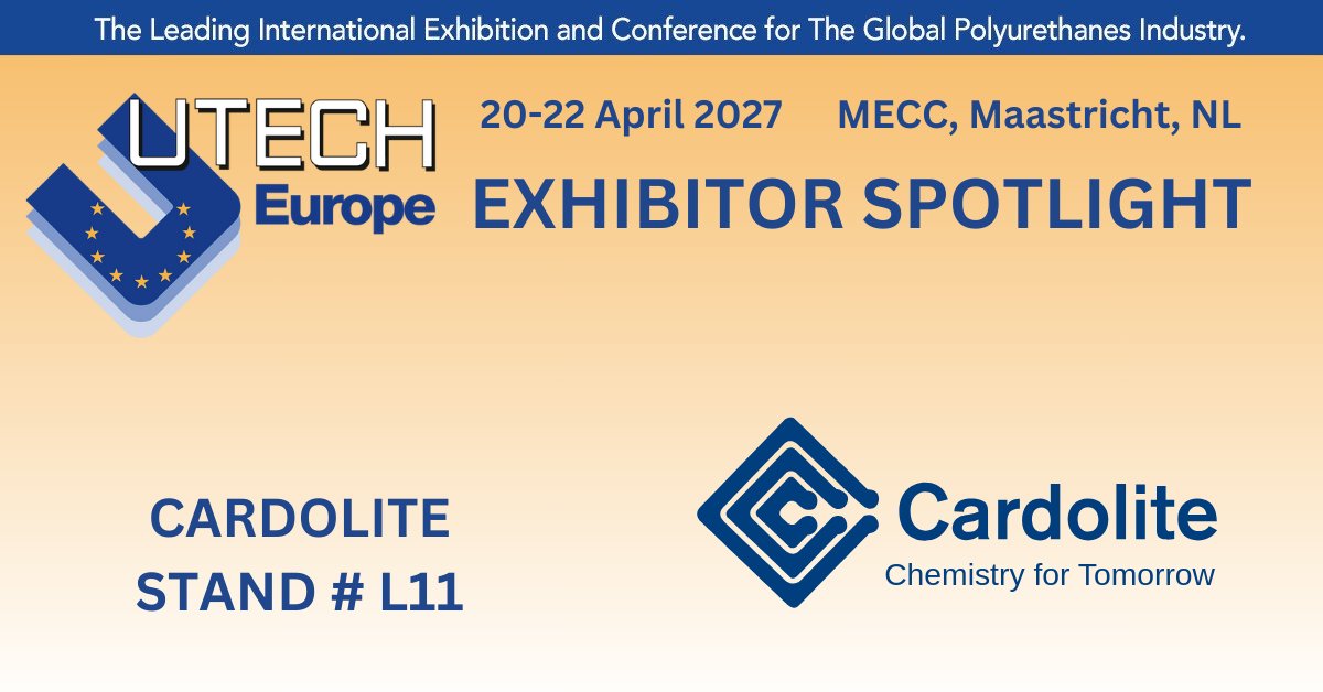 Welcome Cardolite as exhibitors at UTECH Europe 2027 at MECC, Maastricht, 20-22 April 2027.  Cardolite manufactures high performance polyols, NCO blocking agents, diluents and surfactants, based mainly on Cashew Nutshell Liquid. loom.ly/x07B1Jw #UTECHEurope