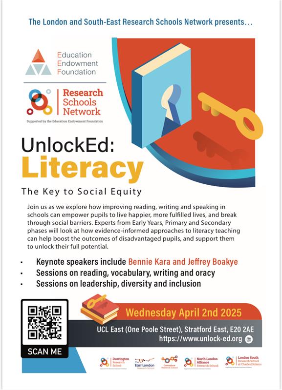 EEF (@educendowfoundn) on Twitter photo Have you got your ticket for London and the South East's literacy conference?
It's taking place at <a href="/UCLEast/">UCL East campus</a> on 2nd April and focuses on unlocking the power of literacy to transform lives. Relevant for school leaders, literacy leads and teachers.
Tickets: unlock-ed.org Have you got your ticket for London and the South East's literacy conference?
It's taking place at <a href="/UCLEast/">UCL East campus</a> on 2nd April and focuses on unlocking the power of literacy to transform lives. Relevant for school leaders, literacy leads and teachers.
Tickets: unlock-ed.org