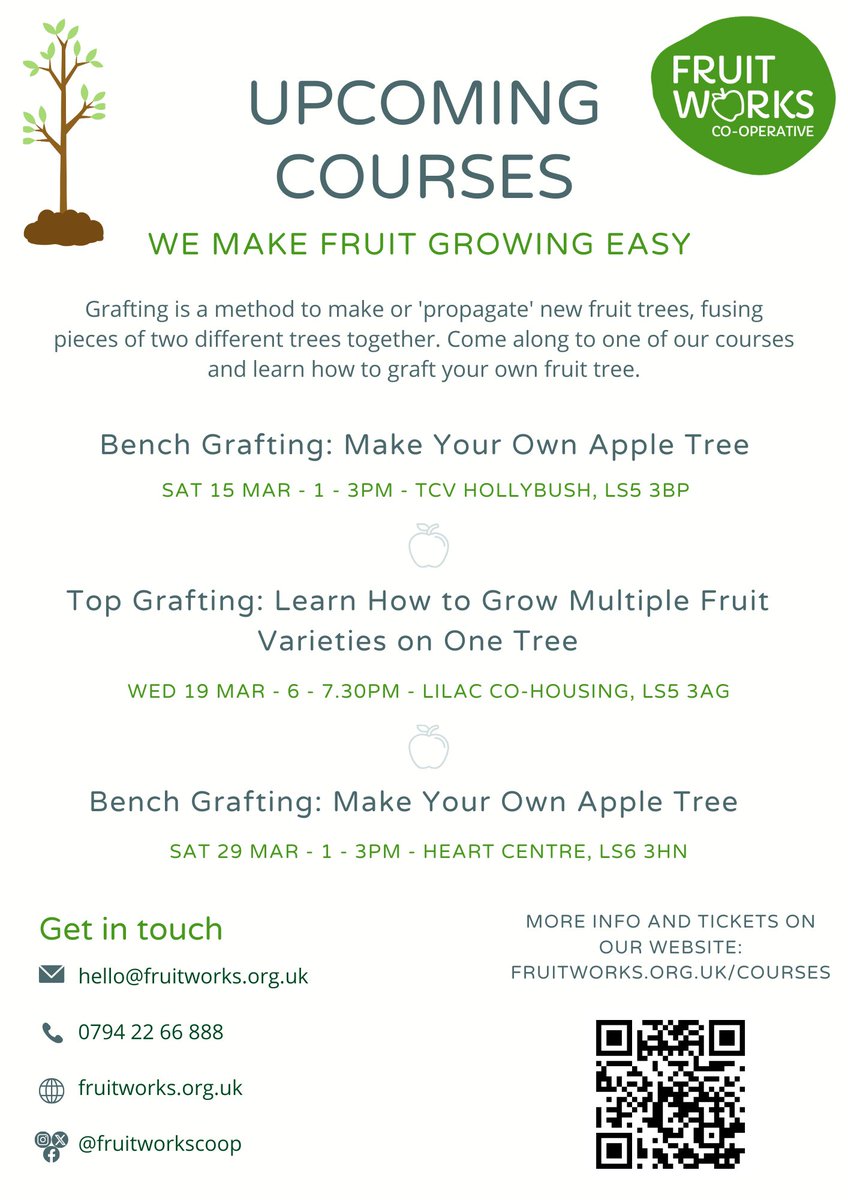 Climate Action Leeds (@climateactleeds) on Twitter photo Join <a href="/FruitWorksCoop/">Fruit Works</a> for some valuable courses on how to graft your own fruit tree! 🌳
Find out more and book your place on any of the courses by visiting here: fruitworks.org.uk/courses Join <a href="/FruitWorksCoop/">Fruit Works</a> for some valuable courses on how to graft your own fruit tree! 🌳
Find out more and book your place on any of the courses by visiting here: fruitworks.org.uk/courses