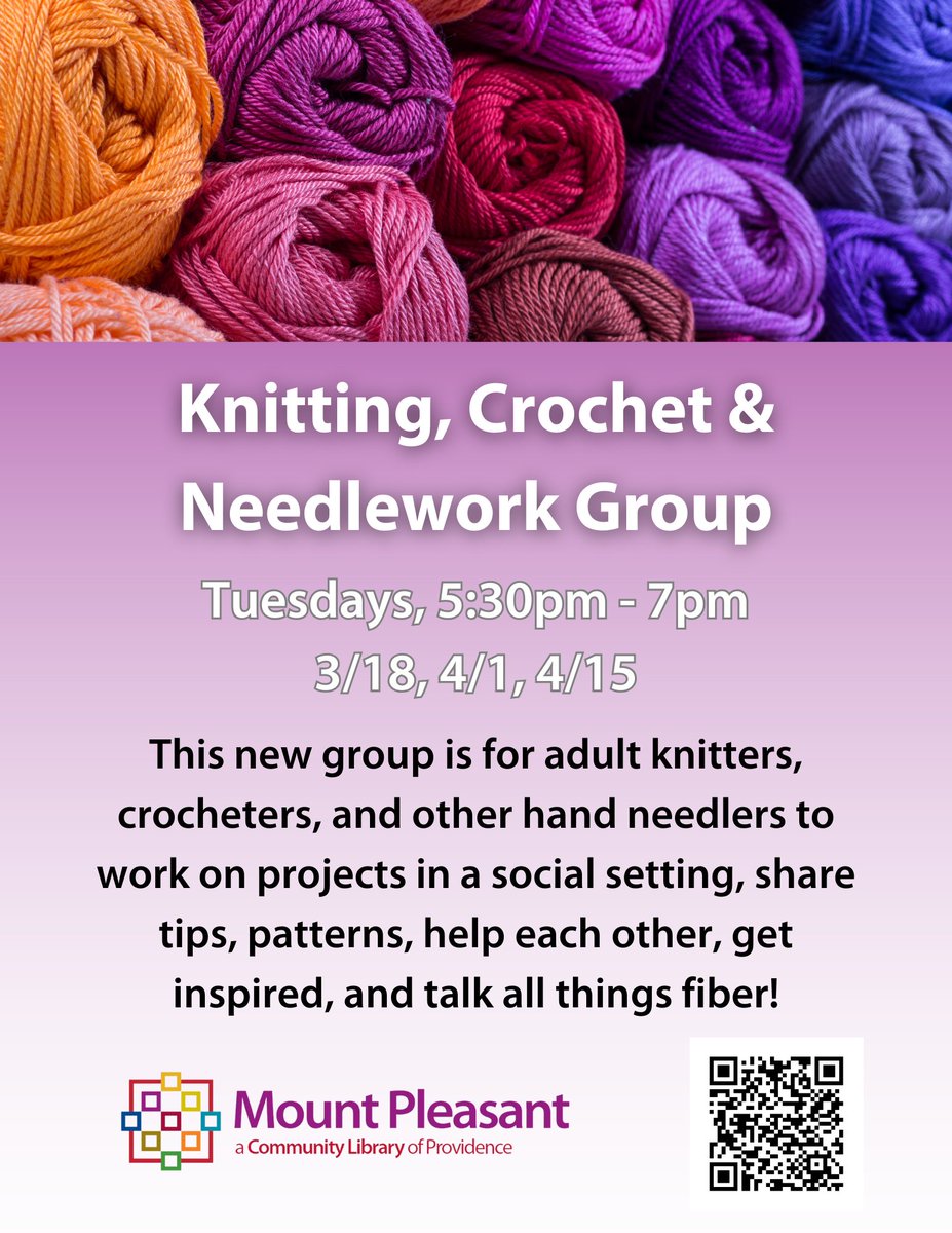 A new knitting group for adults is beginning on the night of Tuesday, March 18th! The group will meet on the first and third Tuesday of every month. If you're interested in participating or have any questions, email Holly, the facilitator, at hhackman@mindspring.com.