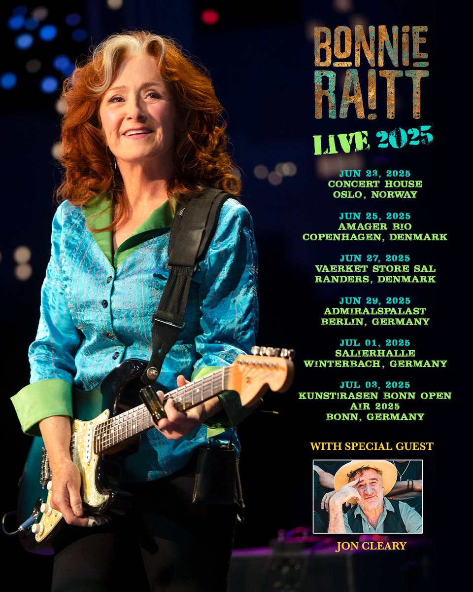 Bonnie Raitt (@thebonnieraitt) on Twitter photo Bonnie will welcome <a href="/jonclearymusic/">Jon Cleary</a> as her special guest to support the following concerts in Europe this summer! -- BRHQ Bonnie will welcome <a href="/jonclearymusic/">Jon Cleary</a> as her special guest to support the following concerts in Europe this summer! -- BRHQ
