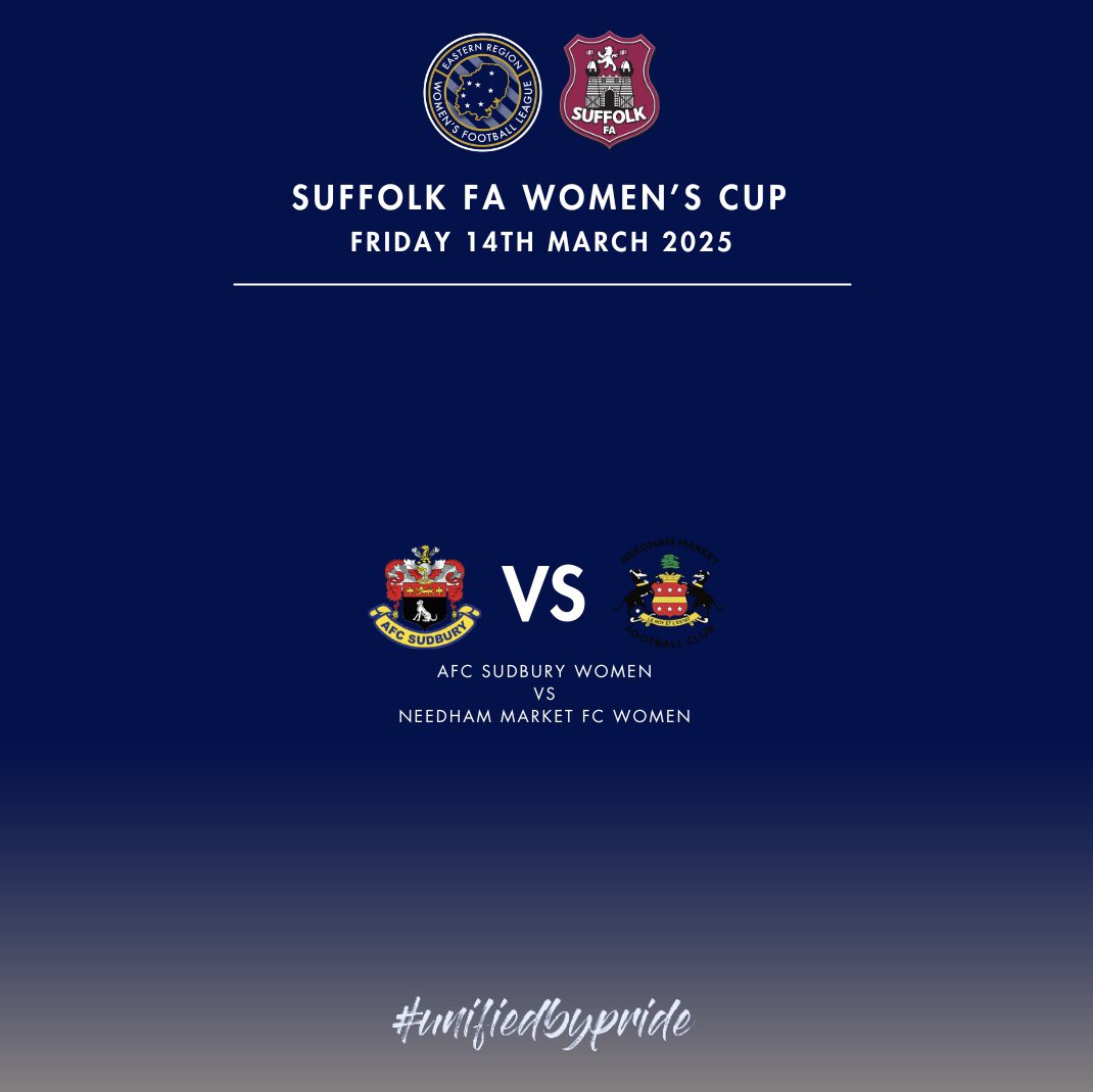 Eastern Region Women's Football League (@erwfle) on Twitter photo πΎπππππ πΎππ πΌπΎππππ
<a href="/NMFCWomen/">Needham Market Women's FC</a> will take on <a href="/AFCSudburyWomen/">AFC Sudbury Women</a> TOMORROW in the Suffolk FA Womenβs Cup!
#UnifiedByPride πΎπππππ πΎππ πΌπΎππππ
<a href="/NMFCWomen/">Needham Market Women's FC</a> will take on <a href="/AFCSudburyWomen/">AFC Sudbury Women</a> TOMORROW in the Suffolk FA Womenβs Cup!
#UnifiedByPride
