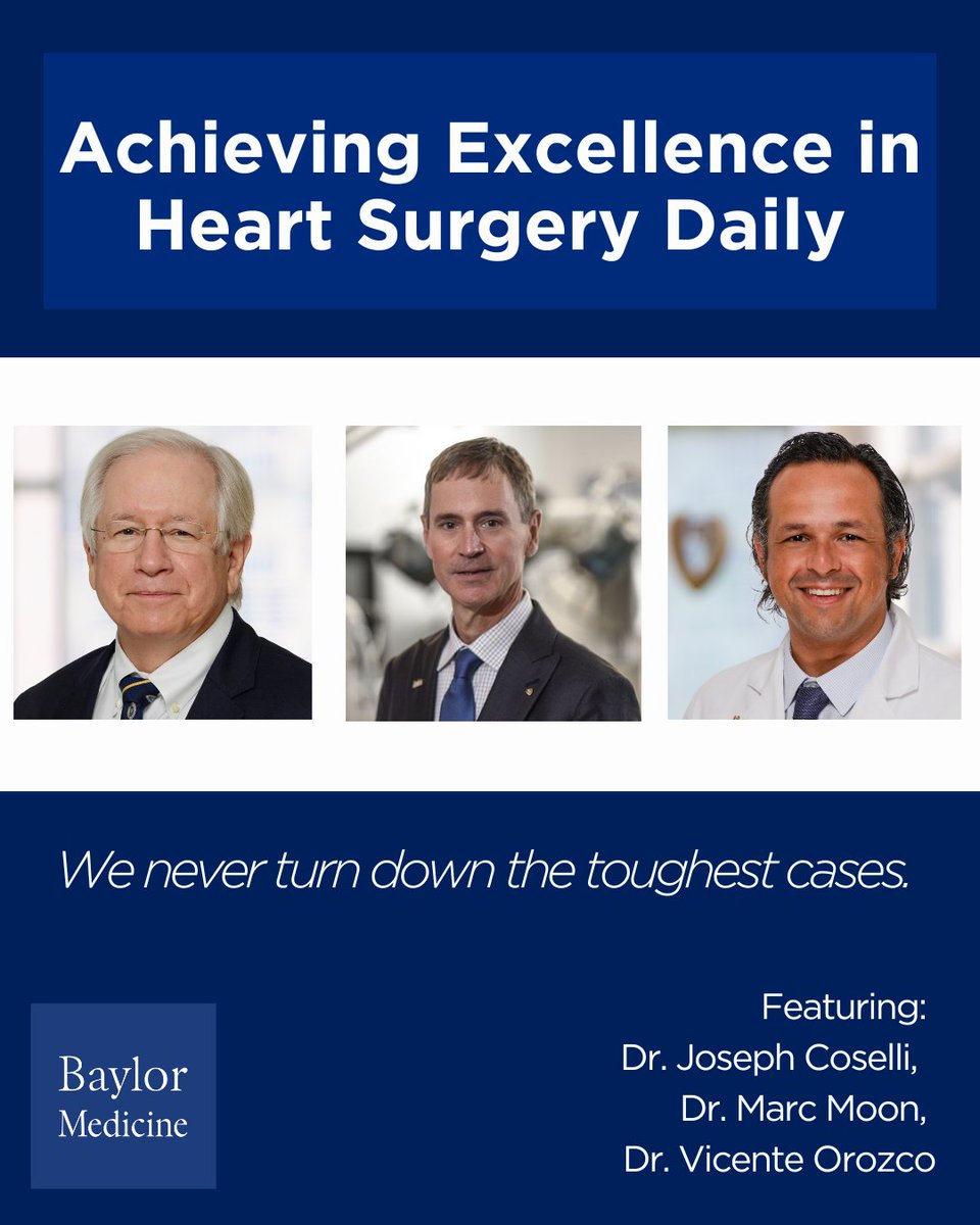 💙Saving hearts, changing lives! 💙 

Dr. Joseph Coselli, Dr. Marc Moon, and Dr. Vicente Orozco-Sevilla at @BCMHouston &amp; <a href="/Texas_Heart/">The Texas Heart Institute</a> are leaders in advanced heart surgery. Innovation, expertise, and excellence in every procedure. #HeartSurgery #TexasHeart #Cardiology #Surgeons