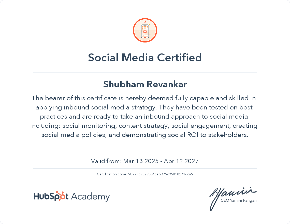 I just got my Social Media Certification from HubSpot Academy. 
<a href="/HubSpot/">HubSpot</a> <a href="/HubSpotAcademy/">HubSpot Academy</a>
