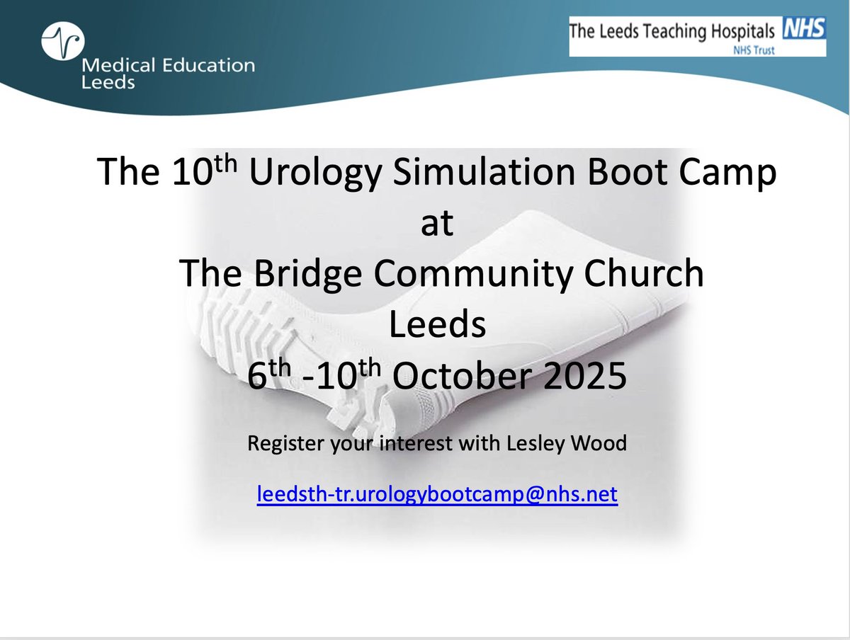 Urology Boot (@urologybootcamp) on Twitter photo ๐ข Save the Date! ๐
Join us for the 10th Urology Simulation Boot Camp from October 6th to 10th, 2025! ๐ฉบ๐ก Enhance your skills with hands-on training and expert guidance. #MedicalTraining #Simulation <a href="/BAUSurology/">BAUS</a> <a href="/vishhanchanale/">Vishwanath Hanchanale/ Robotic Urological Surgeon</a> <a href="/BSoT_UK/">BSoT</a> <a href="/MedEdLeeds/">Medical Education</a> <a href="/ASiTofficial/">ASiT</a> ๐ข Save the Date! ๐
Join us for the 10th Urology Simulation Boot Camp from October 6th to 10th, 2025! ๐ฉบ๐ก Enhance your skills with hands-on training and expert guidance. #MedicalTraining #Simulation <a href="/BAUSurology/">BAUS</a> <a href="/vishhanchanale/">Vishwanath Hanchanale/ Robotic Urological Surgeon</a> <a href="/BSoT_UK/">BSoT</a> <a href="/MedEdLeeds/">Medical Education</a> <a href="/ASiTofficial/">ASiT</a>