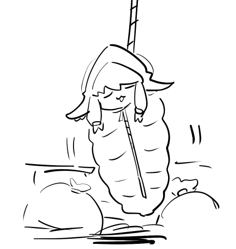 床で寝れなくて寝袋吊るして寝るシープちゃん 