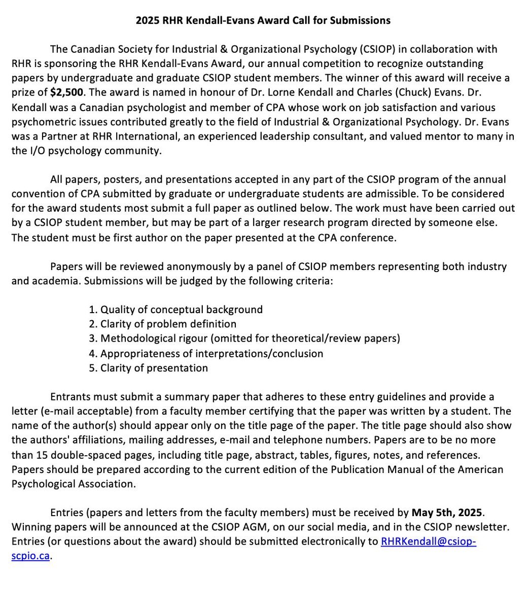 CSIOP_SCPIO's tweet image. 📣 Calling all students!

In collaboration with RHR, #CSIOP is sponsoring the RHR Kendall-Evans Award. This annual competition aims to recognize outstanding papers written by undergraduate and graduate CSIOP student members.

Please find the additional information attached.