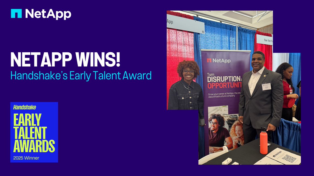 LifeAtNetApp's tweet image. We’re honored to receive the Handshake Early Talent Award for the second year in a row! At @NetApp we engage with early career talent, foster real relationships, and champion growth from day one. 

bit.ly/3VFV0nM
#LifeAtNetApp #S3Academy #NetAppNetLife #EarlyTalentAwards