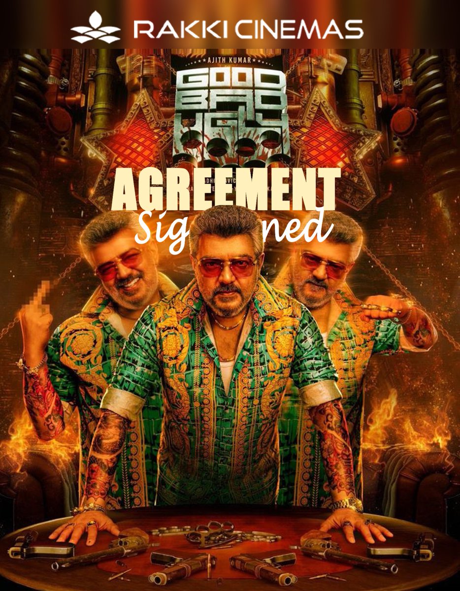 Pongal Diwali  Yellamae  April 10th thaan🧨#GoodBadUgly🔥 

Box Office OG Sambavam Mameyy 👑#AjithKumar Fans , see you in #rakkicinemas 10th April 💥  <a href="/thaaipolathala/">தாய் போல தல - அம்பத்தூர், ஆவடி நகர தலைமை</a>

#GoodBadUgly agreement signed 💥 <a href="/rakkicinemas/">Rakki Cinemas</a> 
<a href="/Adhikravi/">Adhik Ravichandran</a>  <a href="/mynameisraahul/">raahul</a>