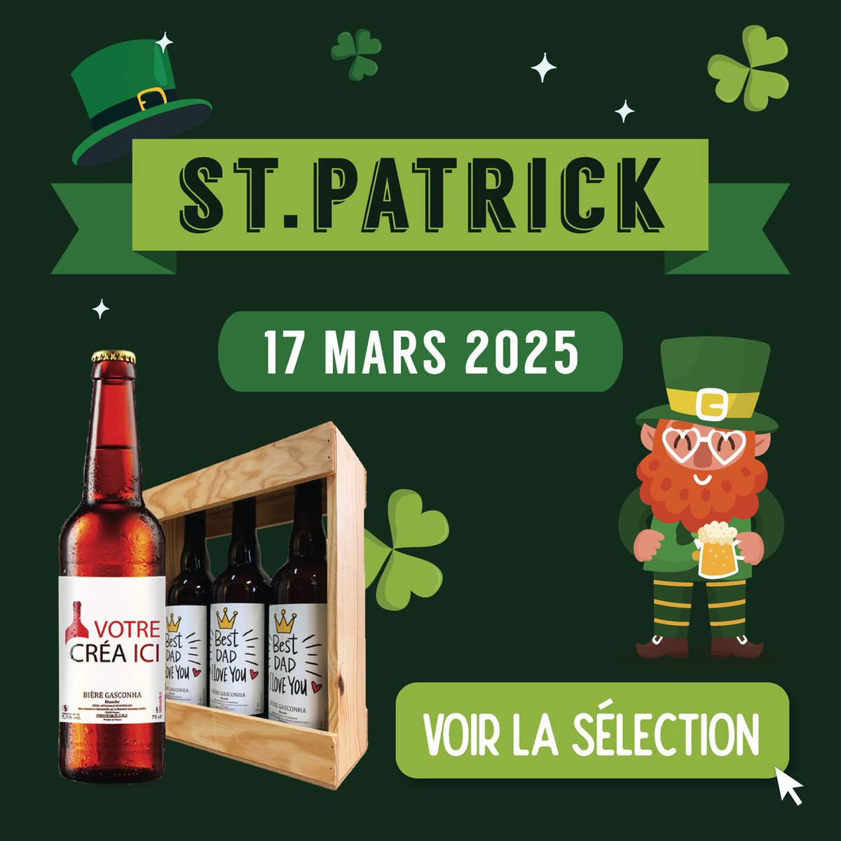 🍀 Fête de la Saint-Patrick ! 🍀 `
mabouteille.fr/biere-44.html
Pour cette occasion festive, Mabouteille.fr a préparé une sélection de bières personnalisées !
Offrez (ou offrez-vous !) un cadeau unique : coffrets bières, bières personnalisées, accessoires originaux... 🍻