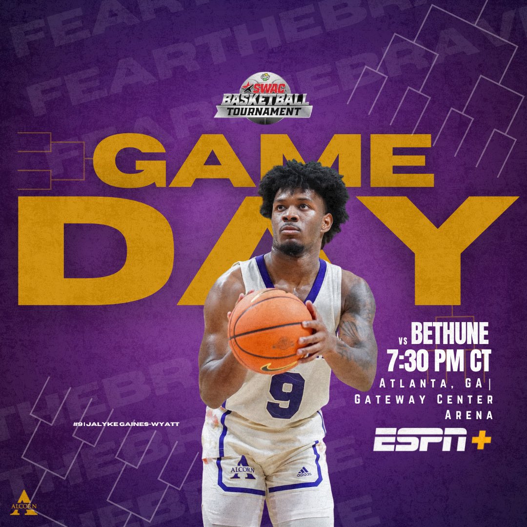 Alcorn State Men’s Basketball (@bravesmbb) on Twitter photo 🚨GAMEDAY🚨
🆚 <a href="/BCUhoops/">🏀Bethune-Cookman Men's Basketball</a>
🗓️:March 13th
⏰: 7:30 PM CT
📍: Gateway Center Arena | Atlanta, GA
📺: ESPN+
#𝐅𝐄𝐀𝐑𝐓𝐇𝐄𝐁𝐑𝐀𝐕𝐄 #𝐀𝐋𝐖𝐀𝐘𝐒𝐀𝐋𝐂𝐎𝐑𝐍 🚨GAMEDAY🚨
🆚 <a href="/BCUhoops/">🏀Bethune-Cookman Men's Basketball</a>
🗓️:March 13th
⏰: 7:30 PM CT
📍: Gateway Center Arena | Atlanta, GA
📺: ESPN+
#𝐅𝐄𝐀𝐑𝐓𝐇𝐄𝐁𝐑𝐀𝐕𝐄 #𝐀𝐋𝐖𝐀𝐘𝐒𝐀𝐋𝐂𝐎𝐑𝐍
