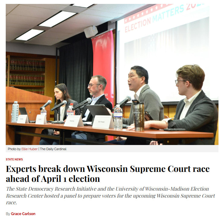 Elections Research Center (@electionscenter) on Twitter photo Not able to make our event last week discussing State Supreme Court elections? Check out this article in the <a href="/dailycardinal/">The Daily Cardinal</a> today breaking down what our expert panel had to say!
🔗👇dailycardinal.com/article/2025/0… Not able to make our event last week discussing State Supreme Court elections? Check out this article in the <a href="/dailycardinal/">The Daily Cardinal</a> today breaking down what our expert panel had to say!
🔗👇dailycardinal.com/article/2025/0…