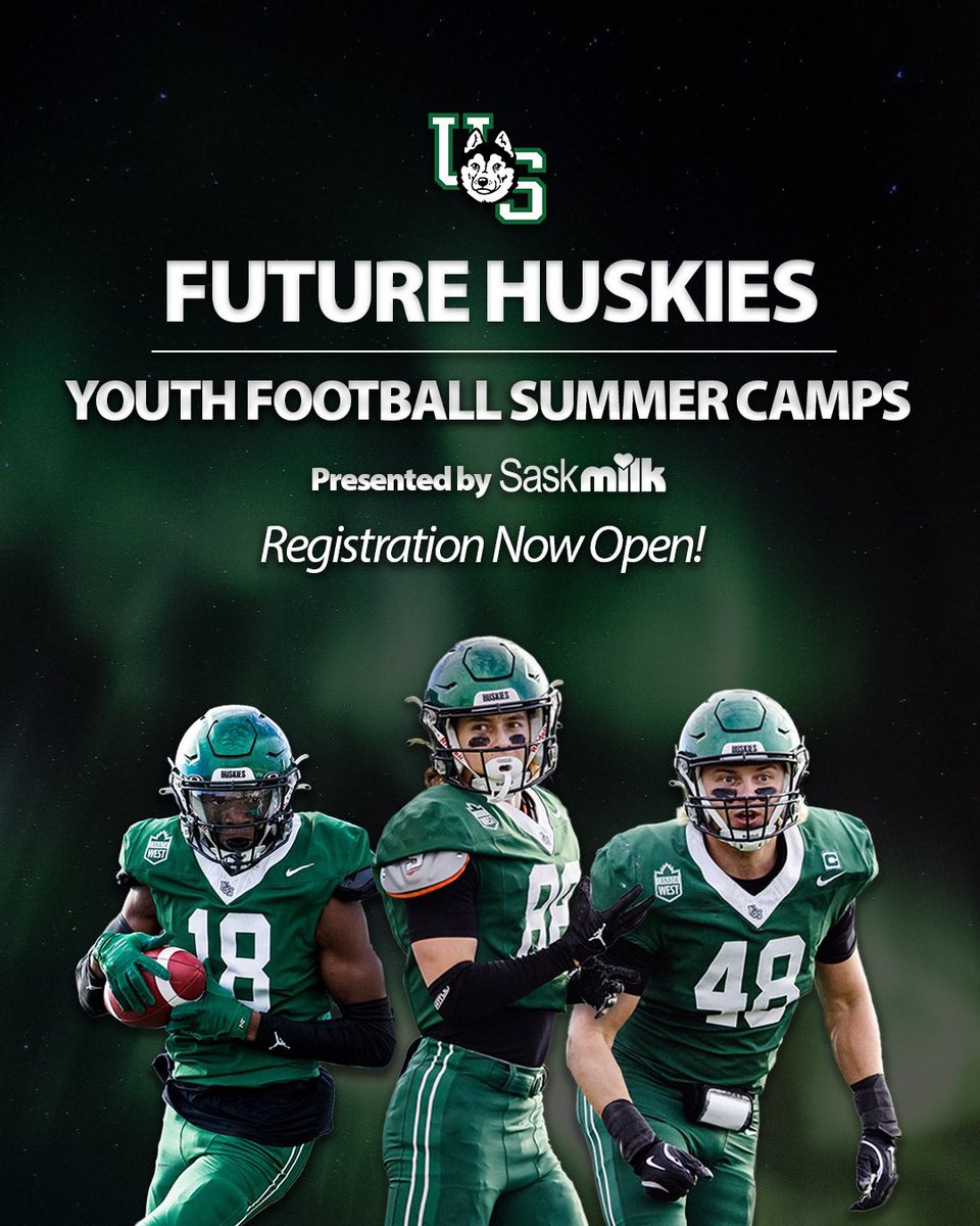 📢CALLING ALL FUTURE HUSKIES!📢

Football &amp; flag football registration for the Future Huskies Summer Camps presented by <a href="/SaskMilk/">SaskMilk</a> is now OPEN!

Secure your spot today at huskies.usask.ca/futurehuskies and be part of an action-packed summer! 🐾

#HuskiePride | #PowerofthePack