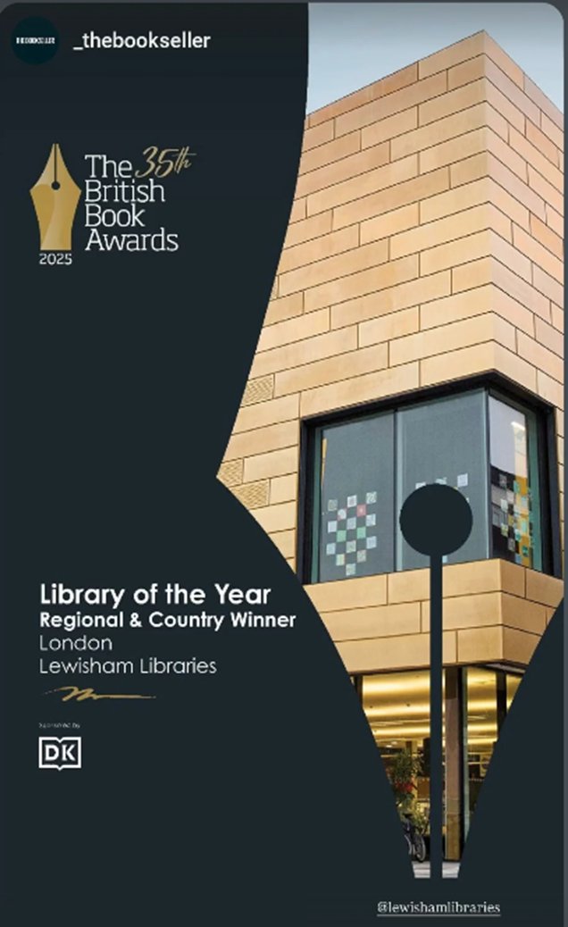 Edison Huynh (@edison1d) on Twitter photo So proud of <a href="/LewishamLibs/">Lewisham Libraries</a> - such a well deserved winner of *Library of the Year 2025* in London! This award is a real testament to the passion & dedication of all of our staff, volunteers, and community partners across our 12 libraries in Lewisham ✨📖🎉
libraries.lewisham.gov.uk/browse So proud of <a href="/LewishamLibs/">Lewisham Libraries</a> - such a well deserved winner of *Library of the Year 2025* in London! This award is a real testament to the passion & dedication of all of our staff, volunteers, and community partners across our 12 libraries in Lewisham ✨📖🎉
libraries.lewisham.gov.uk/browse