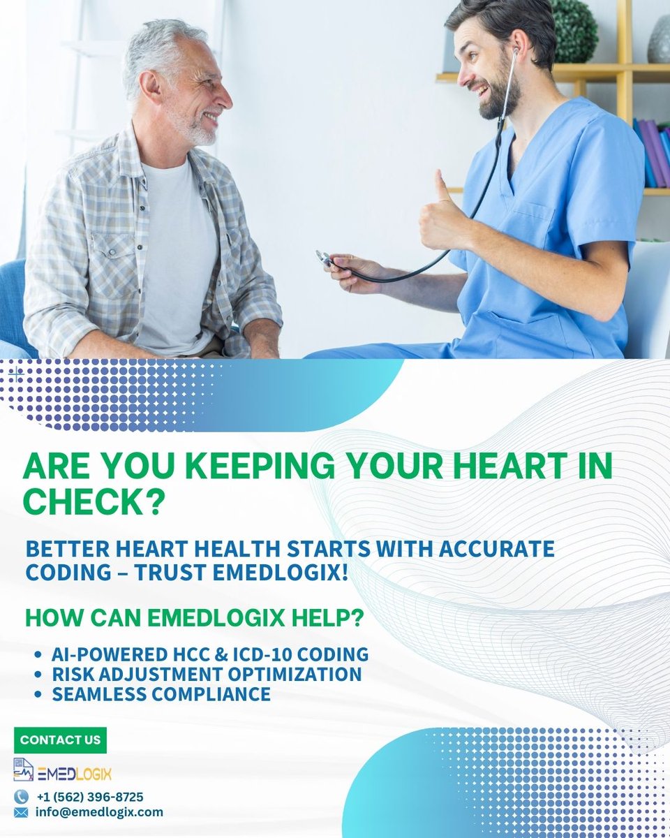 emedlogix's tweet image. Are You Keeping Your Heart in Check? 
Heart disease affects 121M+ adults, but proper coding ensures the right care &amp;amp; reimbursement. 
Emedlogix helps optimize risk adjustment &amp;amp; compliance.
Contact Us: info@emedlogix.com, +1 (562) 396-8725