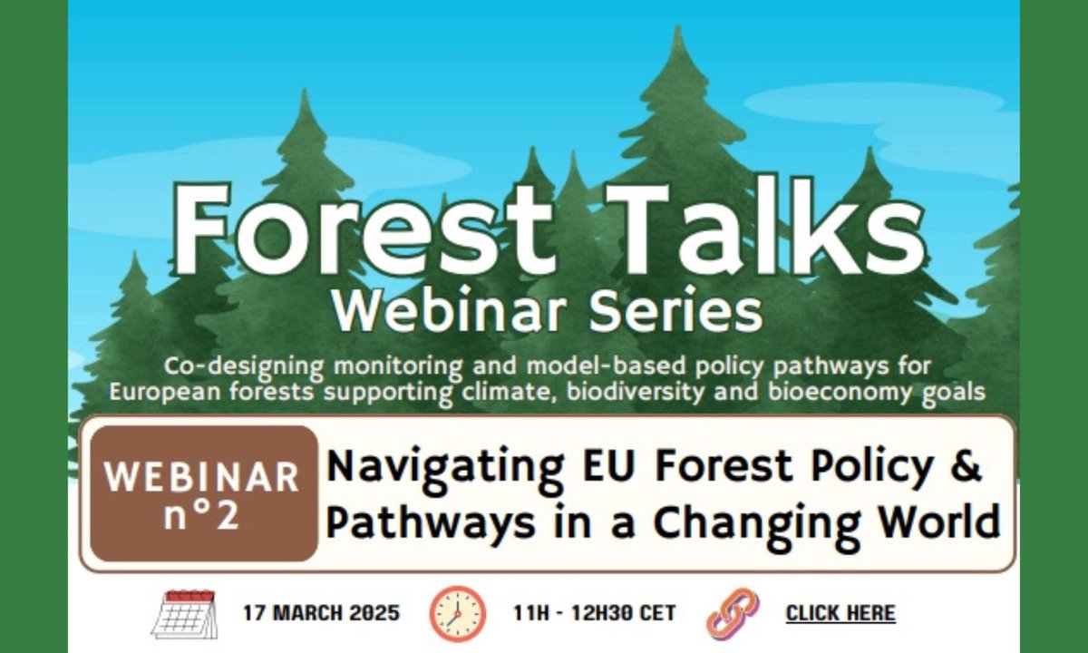 🌳 Do you want to discover how forests can play a key role in climate change mitigation?

❓ The Forest Talk Webinar Series answers these questions!
🗓️ March 17
🕚 11h – 12h. 30 CET
🖥️ Online

👉 Register: lnkd.in/dqnV9tzr

🌲#Small4Good
#ForestManagement #EUForestStrategy
