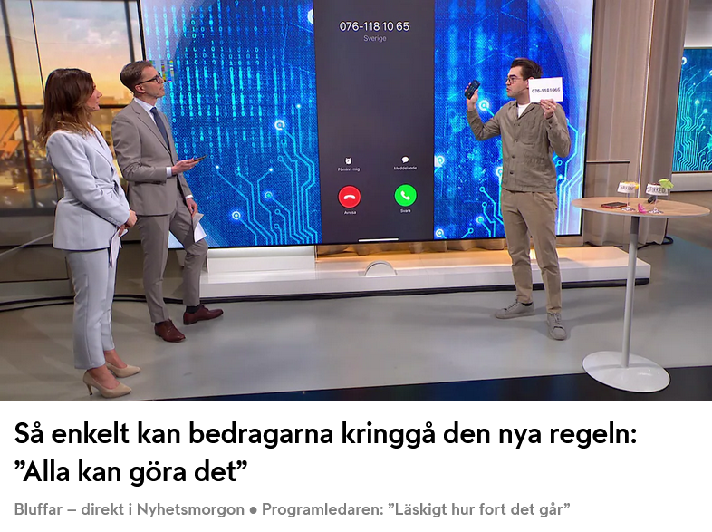 Busringde i live-tv i morse tillsammans med <a href="/KarlEmilNikka/">Karl Emil Nikka</a>.

Får det att se ut som om samtalet kommer från ett annat nummer än det verkligen gör.

tv4.se/artikel/5M9a85…