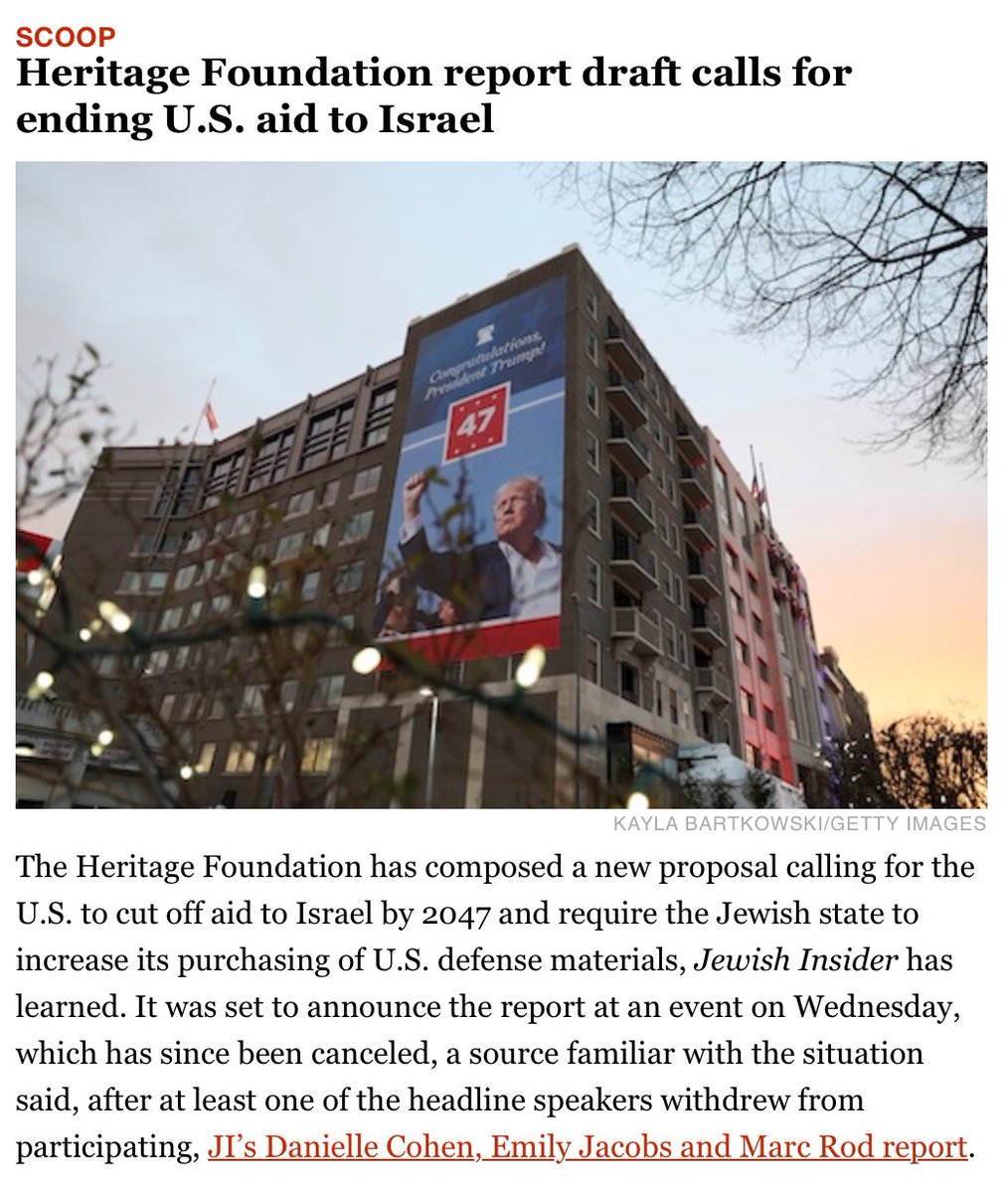 Of course the future of MAGA is “Defund Israel”

Jewish Insider reports that the latest policy initiative from <a href="/Heritage/">Heritage Foundation</a> — author of Trump/MAGA playbook Project 2025 — is to dwindle U.S. aid to Israel down to a trickle

jewishinsider.com/2025/03/herita…