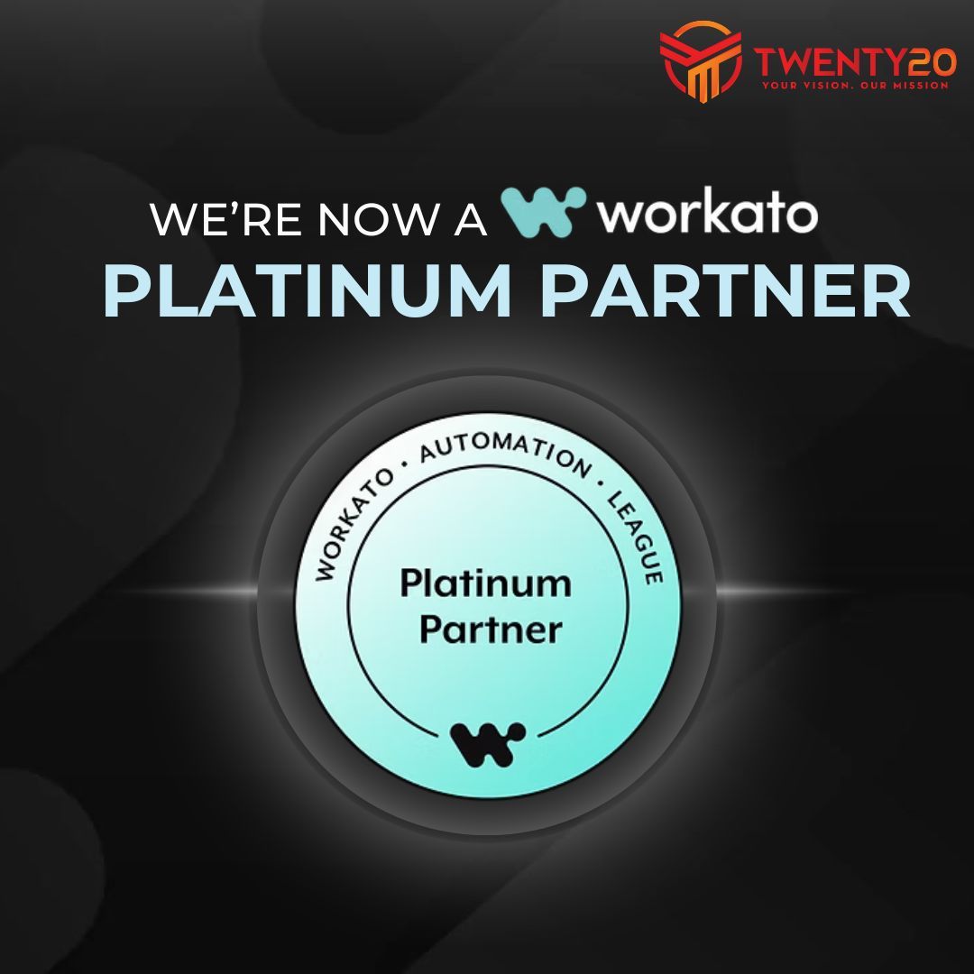 Twenty20Sys's tweet image. We’re thrilled to announce that Twenty20 Systems has achieved Platinum Partner status with Workato! A big shoutout to the Workato Partner Team for their incredible support and collaboration—here’s to achieving more together!

#Twenty20Systems #WorkatoPartner #PlatinumPartner