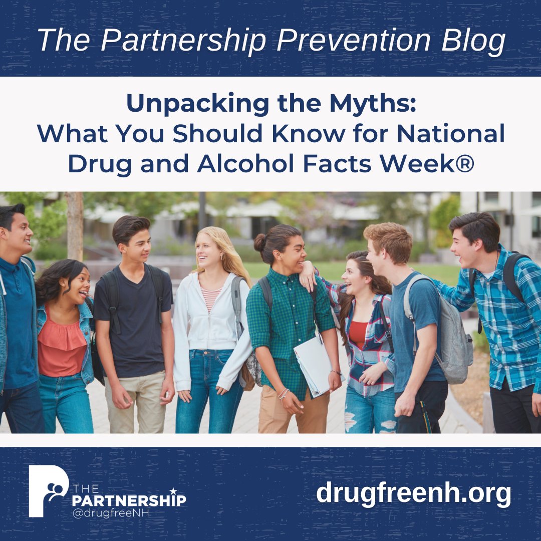 Want to help young people make informed choices? Our latest blog debunks common myths about alcohol and other drugs, perfect for starting meaningful conversations during National Drug and Alcohol Facts Week 2025: bit.ly/3FfIV2p #ThePartnershipNH #NDAFW #NDAFW2025