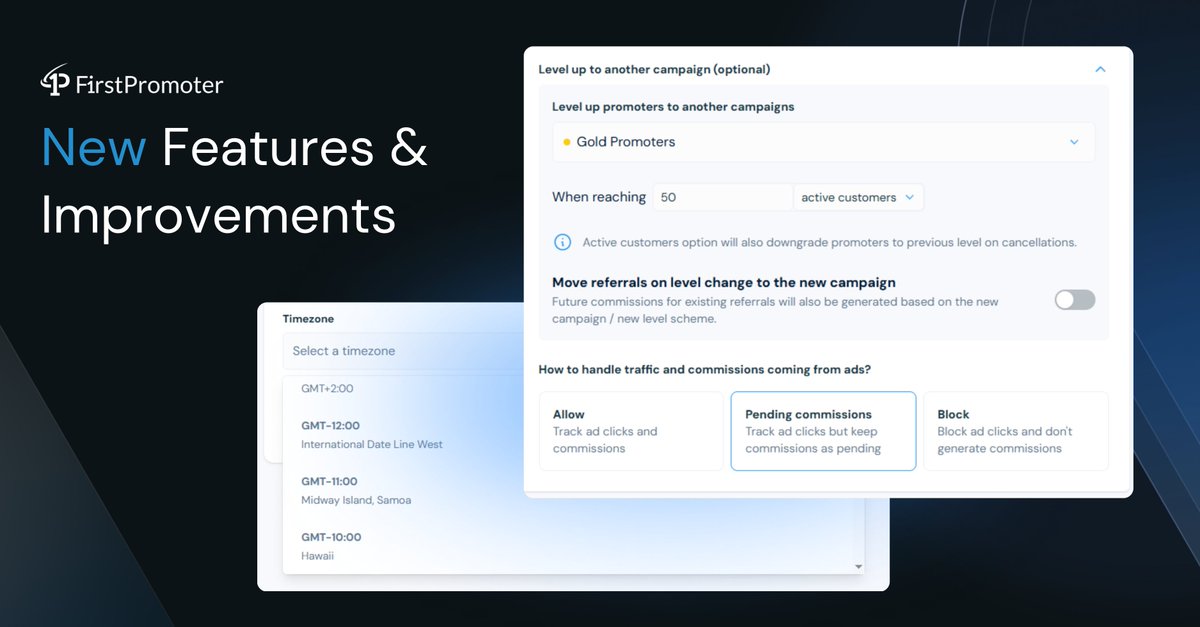 New features are here! Level up affiliates based on active customers, generate invoices before payouts, set your timezone, enjoy enhanced fraud protection and more!

👉 changelog.firstpromoter.com/new-features-i…