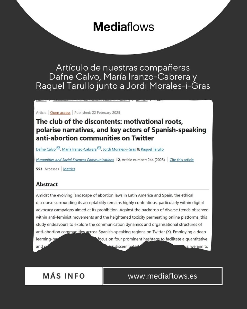 ¿Qué comunidades se oponen al aborto en países hispanohablantes? ¿Qué caracteriza a quienes participan en ese movimiento en Twitter(X)? ¿Qué papel desempeña el discurso del odio en los colectivos antiabortistas?
Este nuevo estudio publicado en <a href="/Nature/">nature</a> responde. ¡Te contamos!
🧵👇
