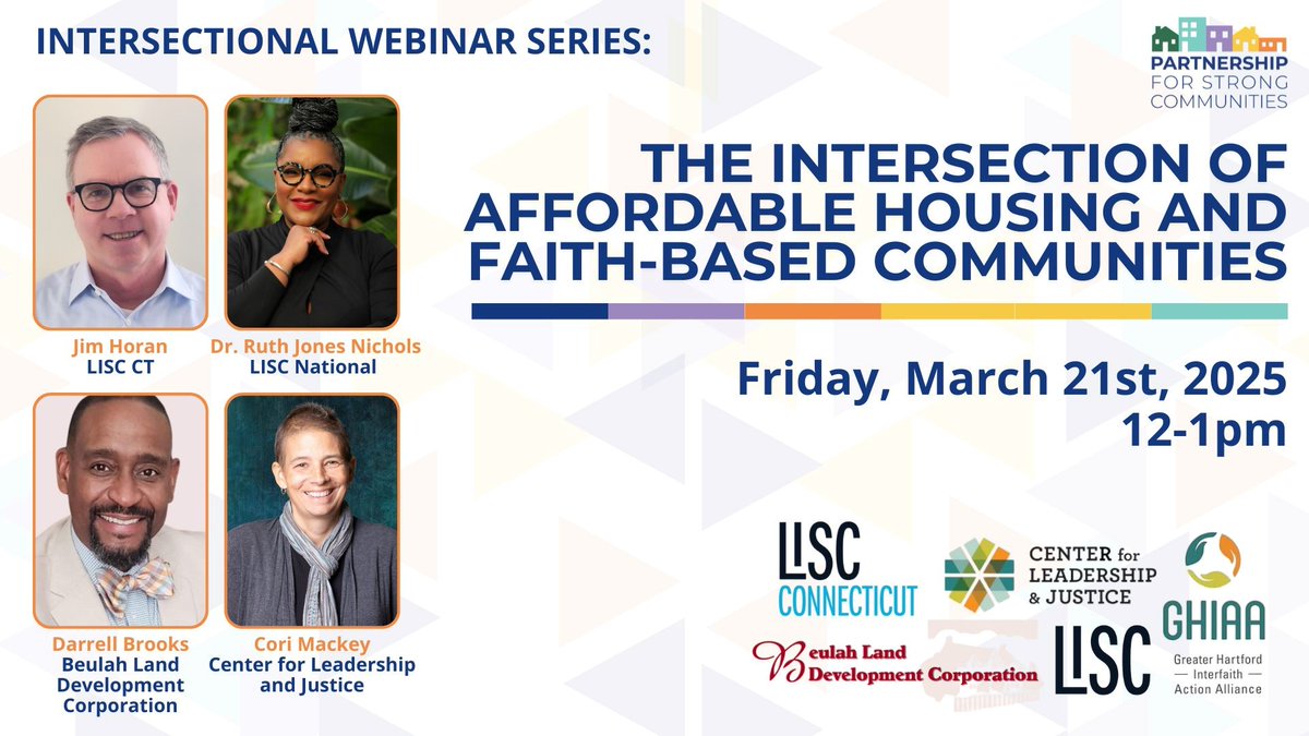 LISC Connecticut (@ct_lisc) on Twitter photo Join <a href="/PSCHousing/">Partnership for Strong Communities</a> for a #IntersectionalWebinar! This session explores the intersection of #AffordableHousing & Faith-Based Communities, featuring our own Jim Horan, <a href="/LISC_HQ/">Local Initiatives Support Corporation (LISC)</a> Dr. Ruth Jones Nichols,<a href="/BeulahLandDev/">Beulah Land Development Corporation</a> Darrell Brooks & CLJ’s Cori Mackey. us06web.zoom.us/meeting/regist… Join <a href="/PSCHousing/">Partnership for Strong Communities</a> for a #IntersectionalWebinar! This session explores the intersection of #AffordableHousing & Faith-Based Communities, featuring our own Jim Horan, <a href="/LISC_HQ/">Local Initiatives Support Corporation (LISC)</a> Dr. Ruth Jones Nichols,<a href="/BeulahLandDev/">Beulah Land Development Corporation</a> Darrell Brooks & CLJ’s Cori Mackey. us06web.zoom.us/meeting/regist…
