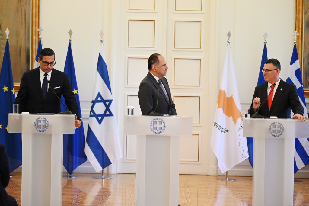 Gideon Sa'ar | גדעון סער (@gidonsaar) on Twitter photo In these challenging times it is vital to renew the trilateral forum between Israel, Greece and Cyprus and this is what we did today in Athens. Thank you my Greek and Cypriot counterparts, Giorgos Gerapetritis and Constantinos Kombos <a href="/ckombos/">Constantinos Kombos</a>.
We agreed to strengthen our In these challenging times it is vital to renew the trilateral forum between Israel, Greece and Cyprus and this is what we did today in Athens. Thank you my Greek and Cypriot counterparts, Giorgos Gerapetritis and Constantinos Kombos <a href="/ckombos/">Constantinos Kombos</a>.
We agreed to strengthen our