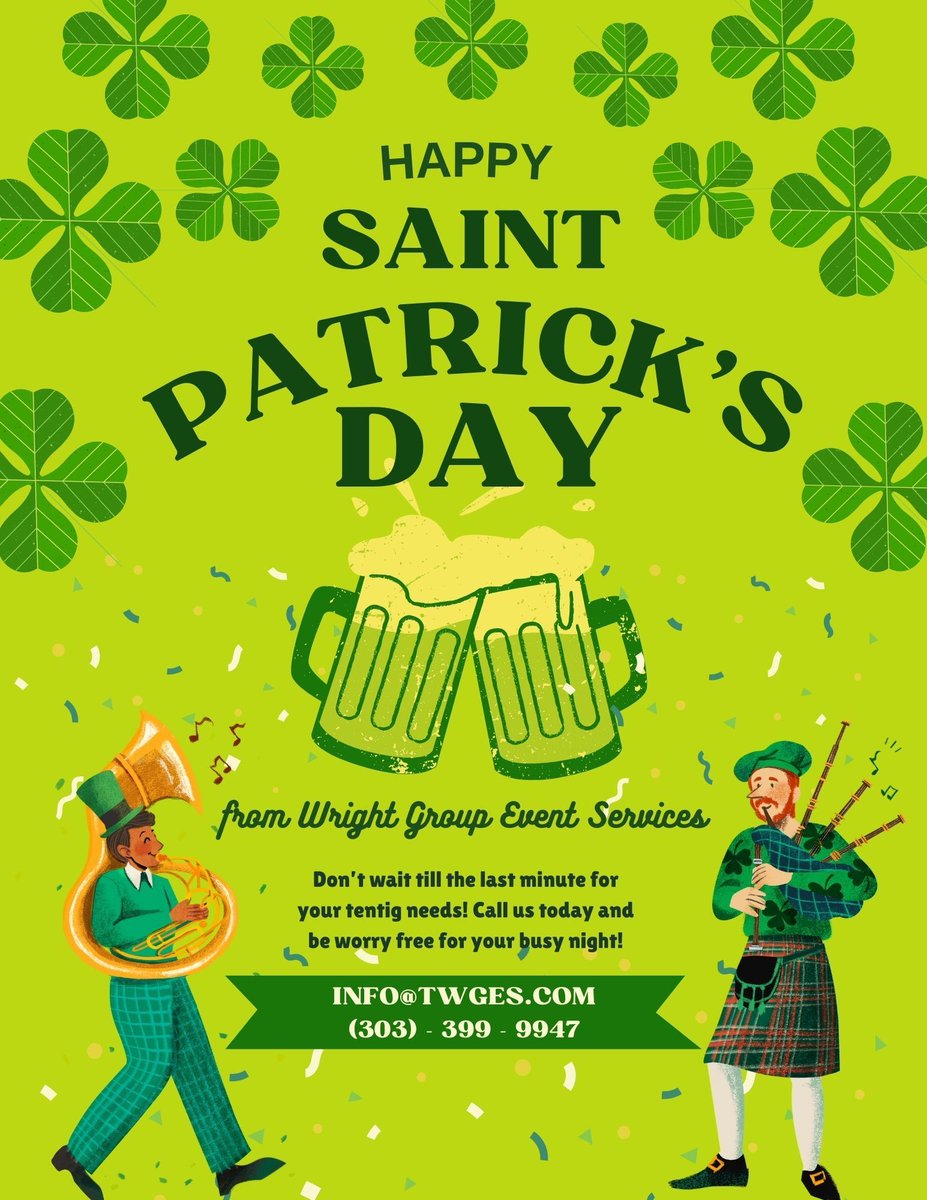 CO_WrightGroup's tweet photo. 🍀 Even if you waited until the last minute, Wright Group Event Services has you covered...literally! Give us a call to have your patio covered for the upcoming St. Patrick's Day celebrations! info@twges.com - (303) - 399 - 9947 🍀 

#StPatricksDay #TentRental #TentForPatio https://t.co/zVeQqteb71