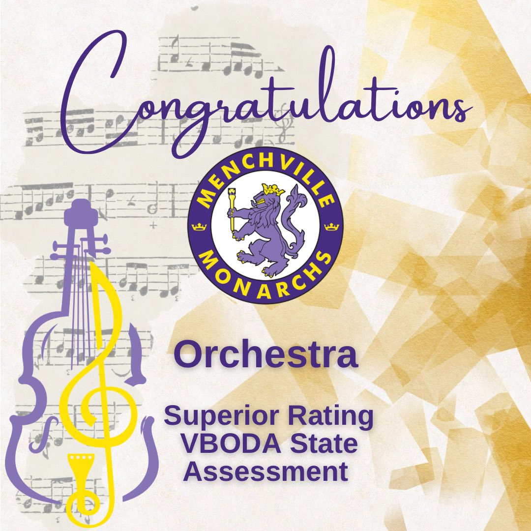 Menchville Orchestra achieved a Superior Rating at the state assessment this past weekend! This is a phenomenal accomplishment that reflects the hard work, dedication, and talent of our young musicians.

#menchville #menchvillehighschool #teamMHS #NNPSproud