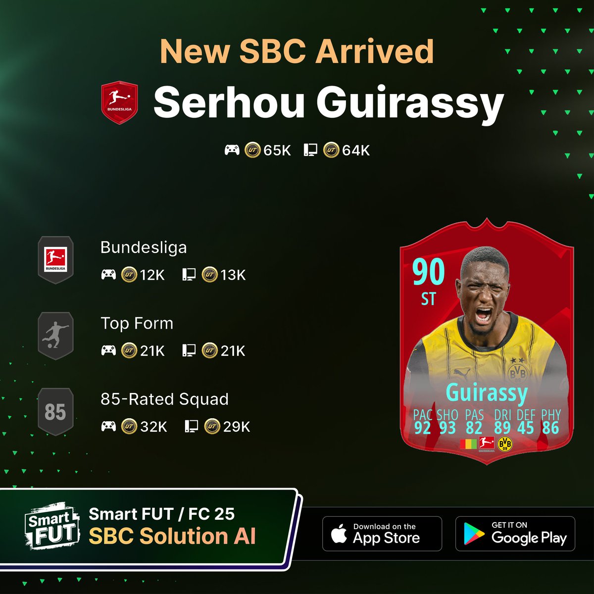 🆕New SBC Arrived: Serhou Guirassy is now ready to solve in Smart FUT!  #SBC #FC25 #ut25 #EAFC25 #EAFC25RATINGS