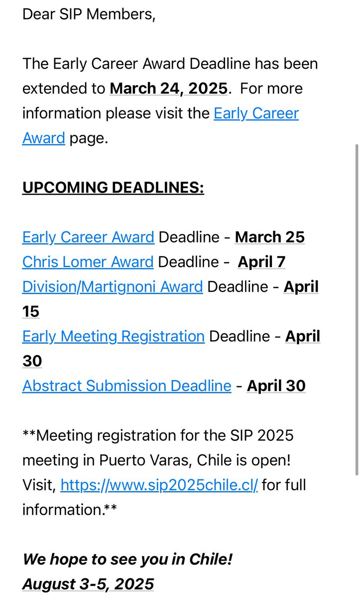 Deadlines are approaching for submitting SIP award nominations and meeting abstracts.  Please check them out!