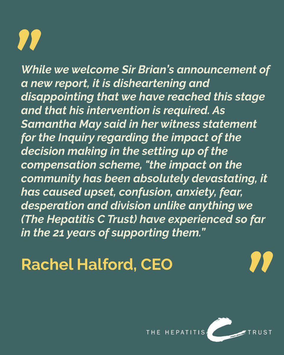 The Infected Blood Inquiry has today announced it will publish a further report, which considers the timeliness and adequacy of the Government’s response on compensation.

Read our statement her  and follow the link below to see the full announcement ⬇️

infectedbloodinquiry.org.uk/news/infected-…