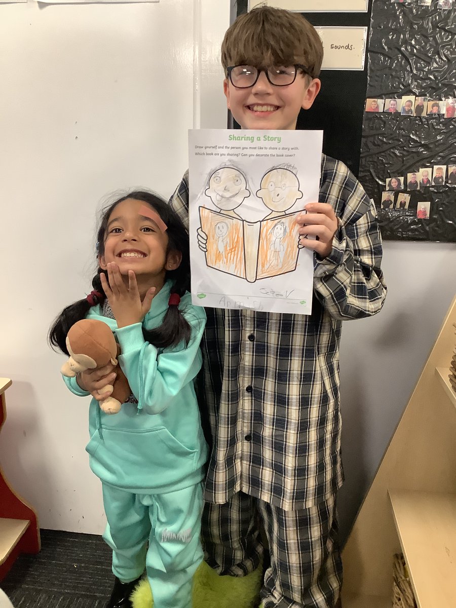 We had a fantastic day on World Book Day last week.  We all dressed in our pyjamas and enjoyed listening to stories.  Our Year 6s  read to the children in Reception and both drew pictures for each other. The paper plates designed for our competition were simply stunning.