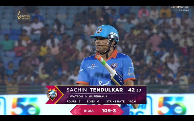 Akaran_1's tweet photo. SACHIN TENDULKAR SMASHED 42 RUNS AT A STRIKE RATE OF 140 IN THE SEMI-FINAL AGAINST AUSTRALIA IN ILT20! 🐐🔥
- Vintage Sachin show in the semis! 💥✨
#SachinTendulkar #ILT20 #MasterBlaster #Legend #GOAT #SachinMagic #SemiFinalHero https://t.co/KlqBUUBTvd